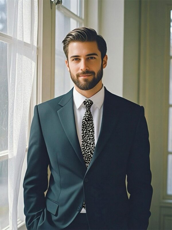 STEEL BLUE FLORAL NECKTIE SUIT