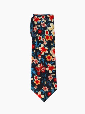 BLACK SILK FLORAL TIE