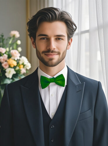 A colove - colored bow tie, suitable for formal wear.