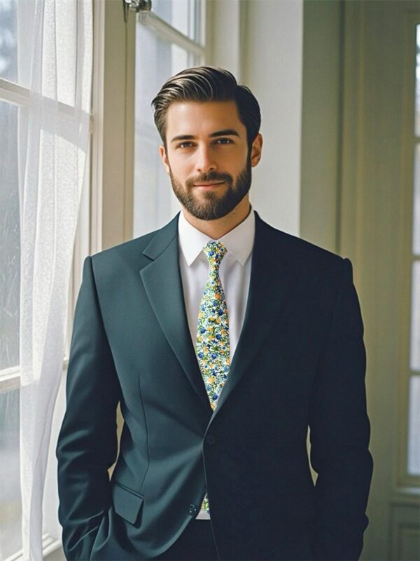 DUSTY BLUE PATTERNED TIE SUIT