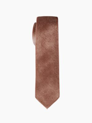 A dusty rose velvet tie displayed against a white background.