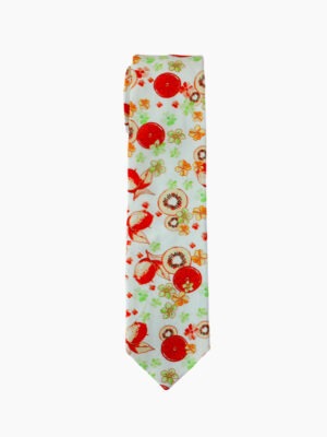 RED CIRCULAR  MOTIFS AND GREEN ACCENTS TIE SUIT