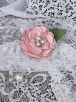Pink Camellia Brooch and Pearl Bracelet Set