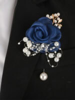 Navy Blue Rose Brooch and Pearl Bracelet Set