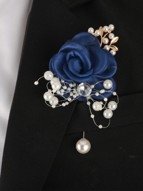 Navy Blue Rose Brooch and Pearl Bracelet Set