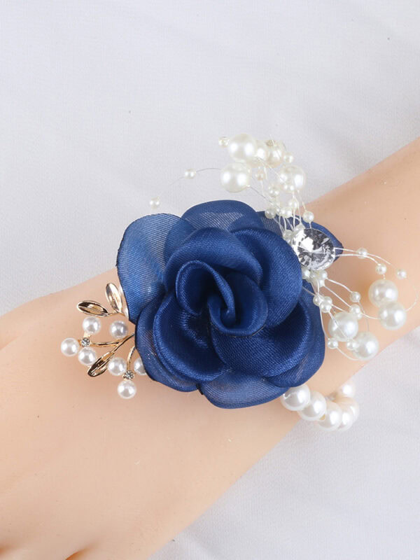 Navy Blue Rose Brooch and Pearl Bracelet Set