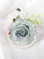 Ombre Blue Rose Brooch and Pearl Bracelet Set