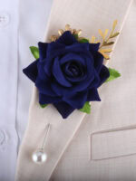 Navy Blue Rose Brooch and Pearl Bracelet Set