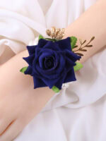 Navy Blue Rose Brooch and Pearl Bracelet Set
