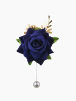Navy Blue Rose Brooch and Pearl Bracelet Set