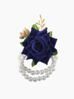 Navy Blue Rose Brooch and Pearl Bracelet Set