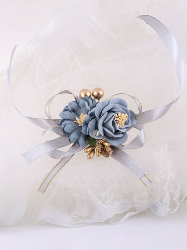 Light Blue Floral Brooch and Wrist Corsage Set