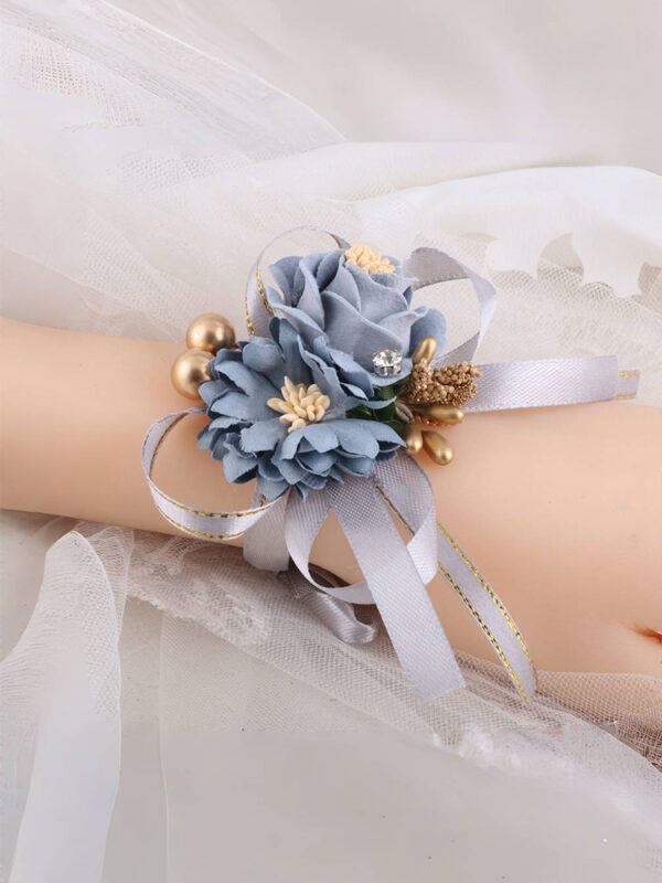 Light Blue Floral Brooch and Wrist Corsage Set