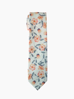 A men's tie adorned with a delicate pearl - pink floral pattern, perfect for formal occasions like weddings.