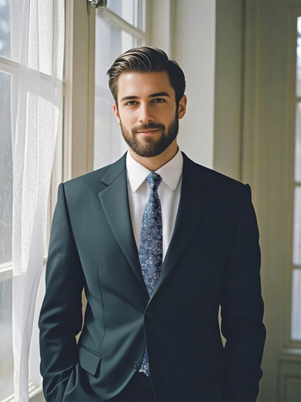 STEEL BLUE FLORAL PATTERN TIE