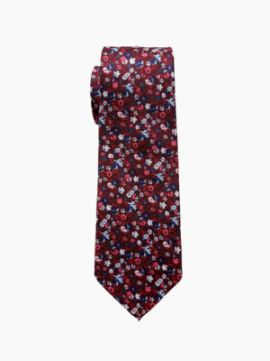Wine floral silk tie, suitable for formal wear or special occasions.