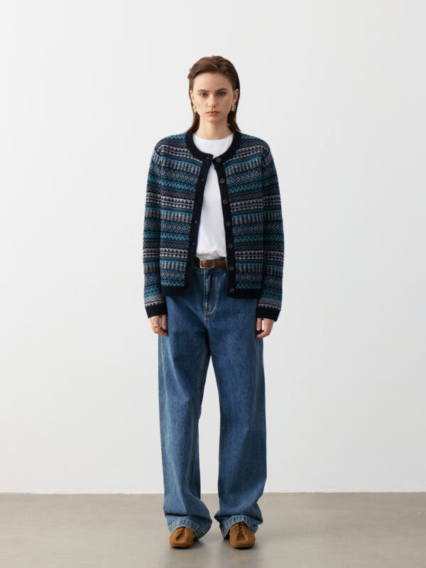 FAIR ISLE PATTERED WOOL BLEND CARDIGAN