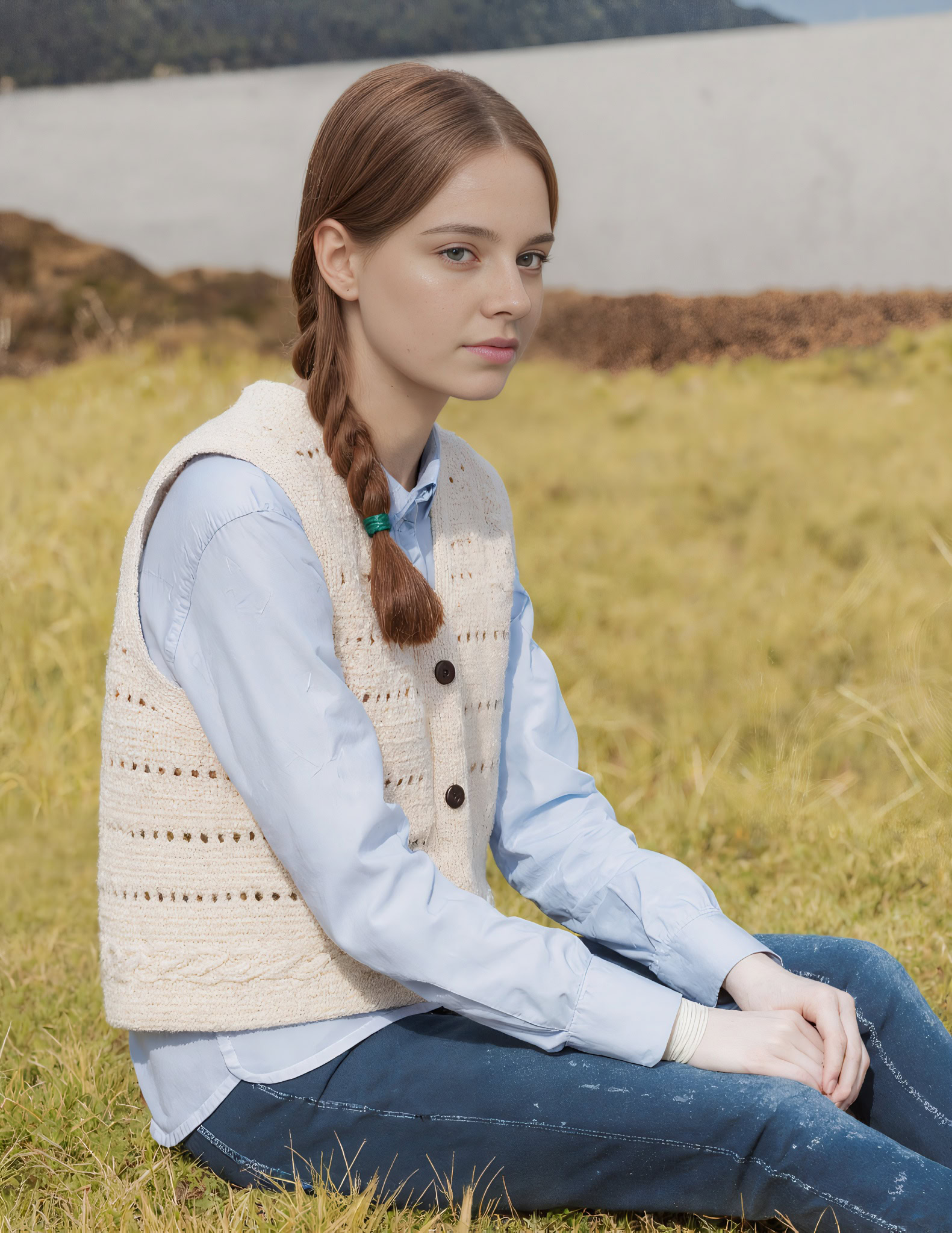 Ivory Wool Blend Crochet Vest Outdoor Look