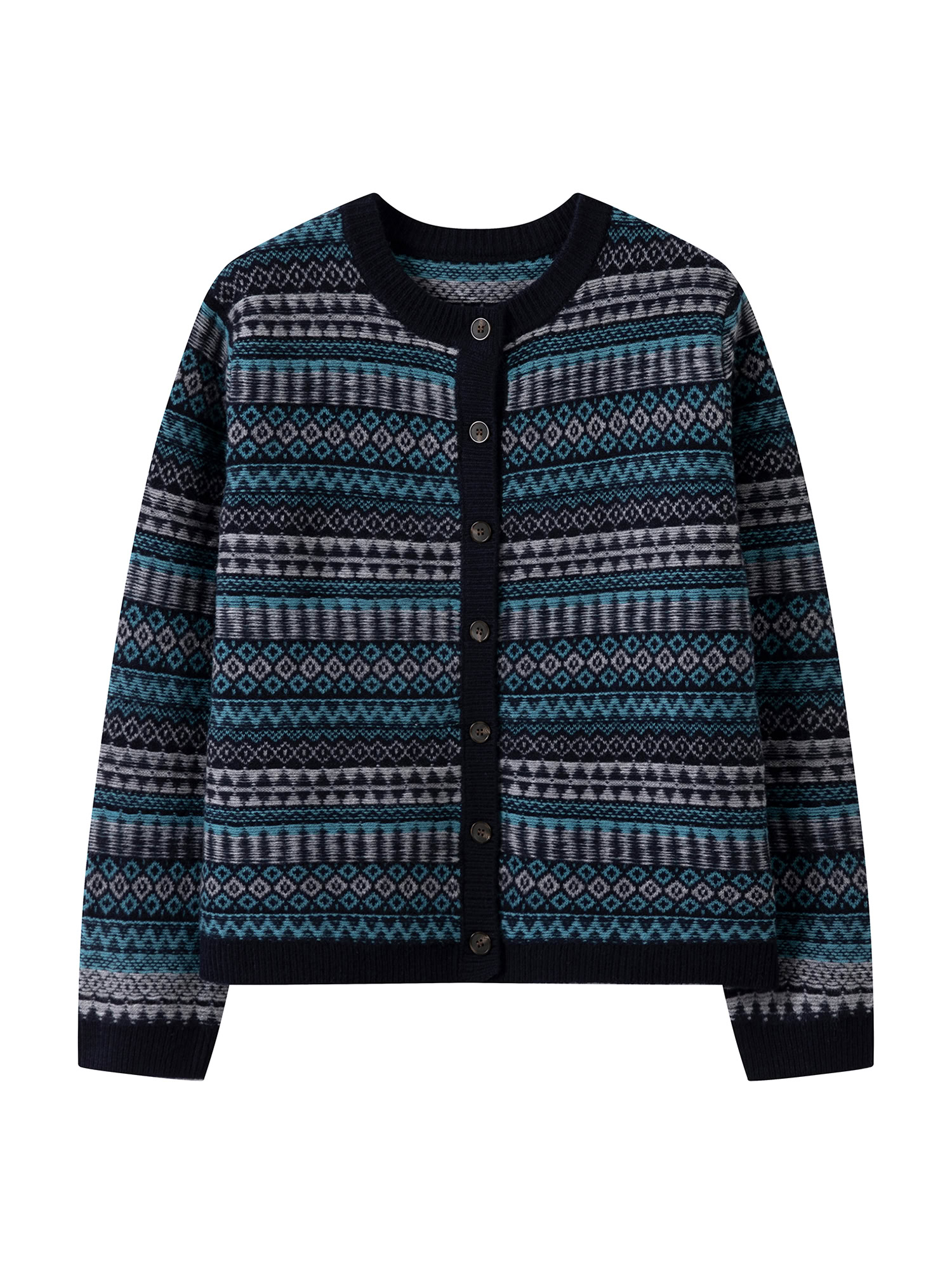 Fair Isle Wool Blend Cardigan Front