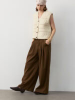 WOOL BLEND KNIT CROCHET VEST | IVORY & DARK GREY