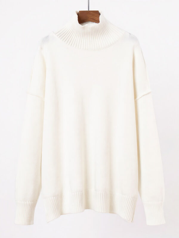 HIGH - NECK KNIT SWEATER IN BLACK, WHITE & CHAMPAGNE