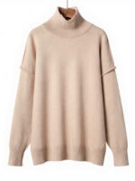 HIGH - NECK KNIT SWEATER IN BLACK, WHITE & CHAMPAGNE