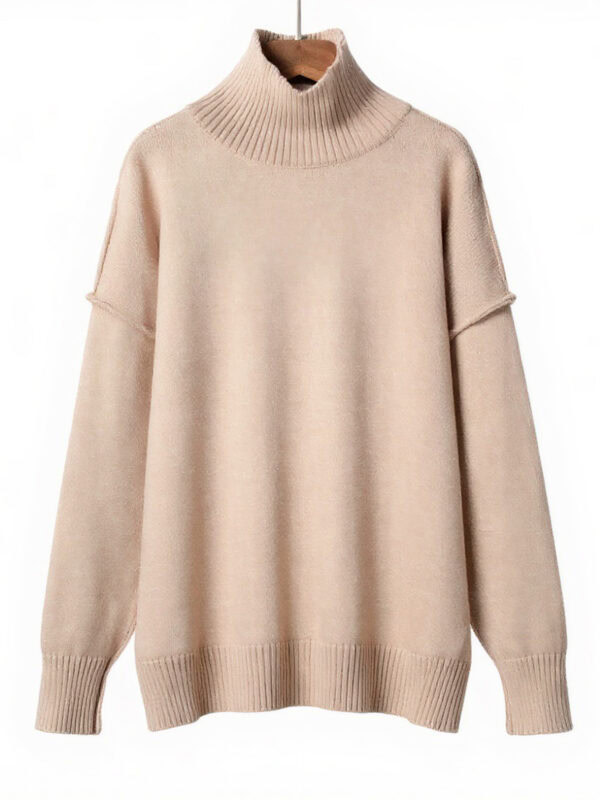 HIGH - NECK KNIT SWEATER IN BLACK, WHITE & CHAMPAGNE