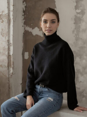 Black Cotton Turtleneck Sweater