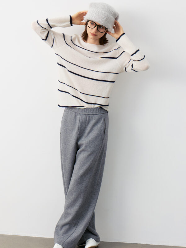 3-COLOR STRIPED CASHMERE BOAT NECK SWEATERS