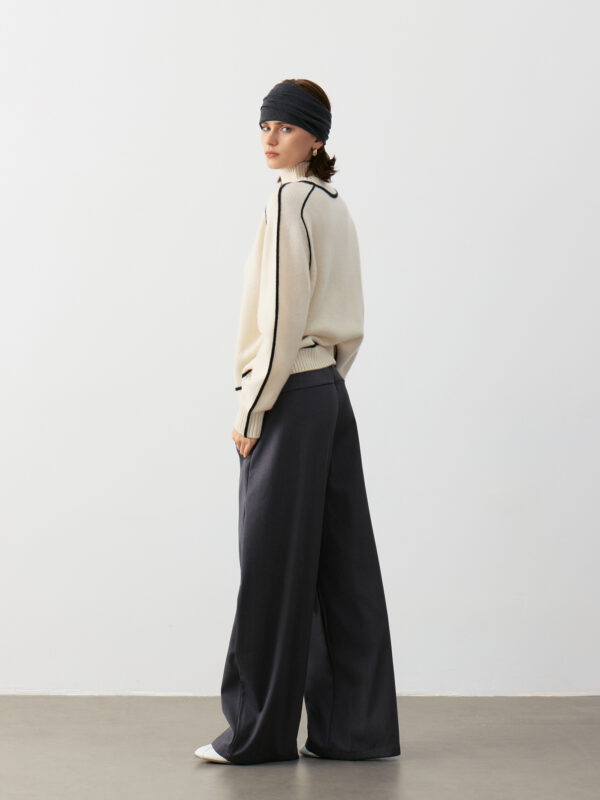 100% CASHMERE BLACK & WHITE OVERSIZED-SLEEVE SWEATER