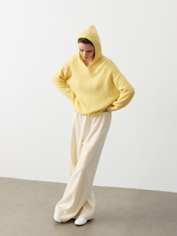 100% CASHMERE HOODED SWEATER | DARK GREY, WHITE, SUNFLOWER YELLOW