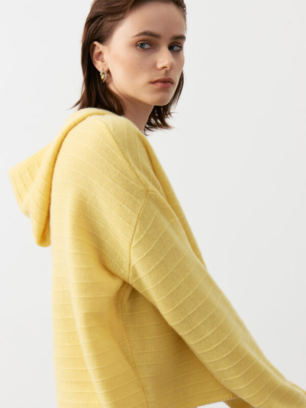 100% CASHMERE HOODED SWEATER | DARK GREY, WHITE, SUNFLOWER YELLOW
