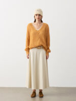 OVERSIZE 100% CASHMERE CABLE-KNIT SWEATER | VIBRANT ORANGE & CHARCOAL GREY & SOFT IVORY