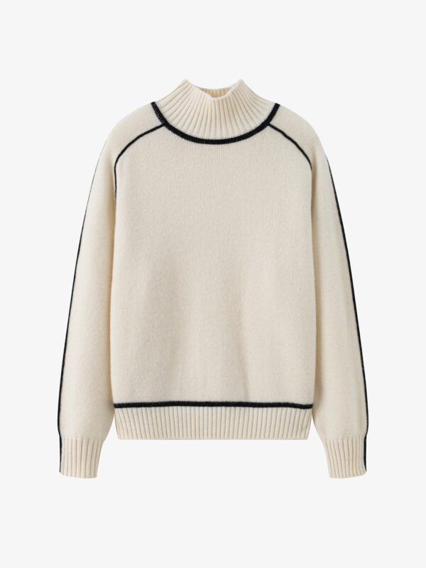 100% CASHMERE BLACK & WHITE OVERSIZED-SLEEVE SWEATER