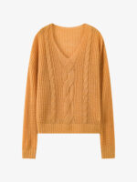 OVERSIZE 100% CASHMERE CABLE-KNIT SWEATER | VIBRANT ORANGE & CHARCOAL GREY & SOFT IVORY