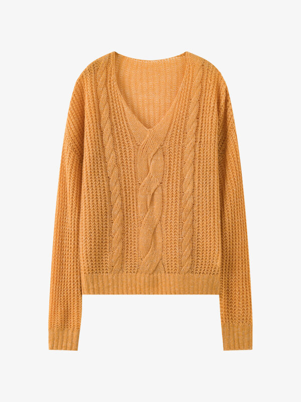OVERSIZE 100% CASHMERE CABLE-KNIT SWEATER | VIBRANT ORANGE & CHARCOAL GREY & SOFT IVORY