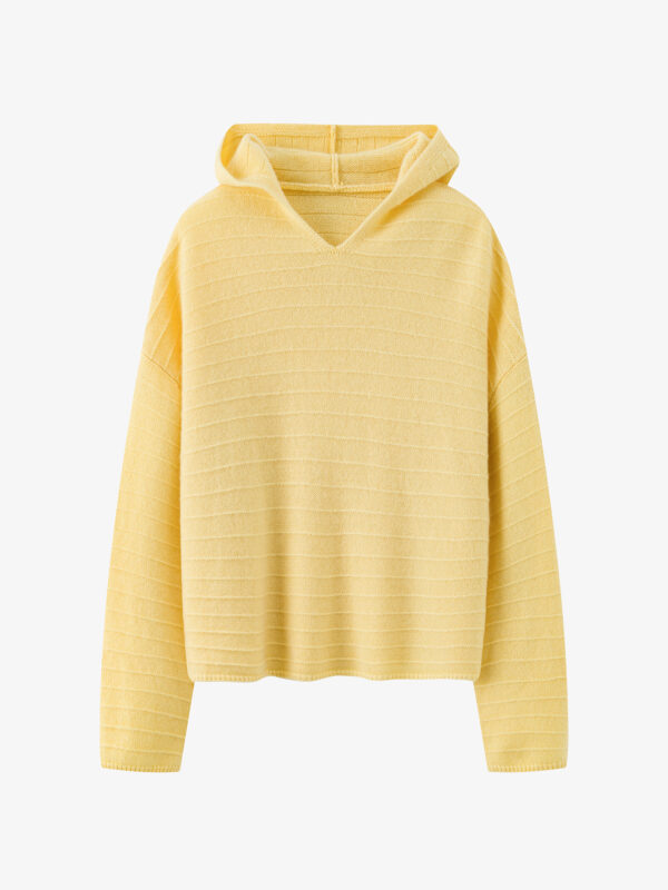 100% CASHMERE HOODED SWEATER | DARK GREY, WHITE, SUNFLOWER YELLOW