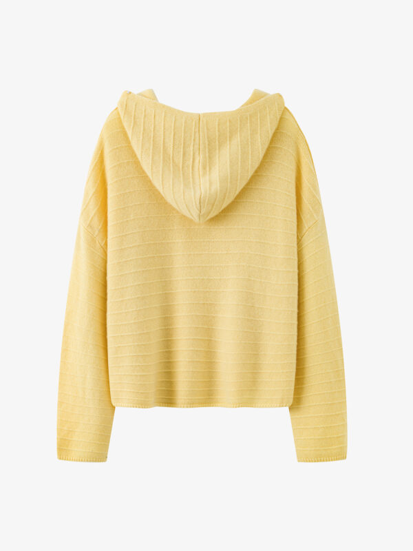 100% CASHMERE HOODED SWEATER | DARK GREY, WHITE, SUNFLOWER YELLOW