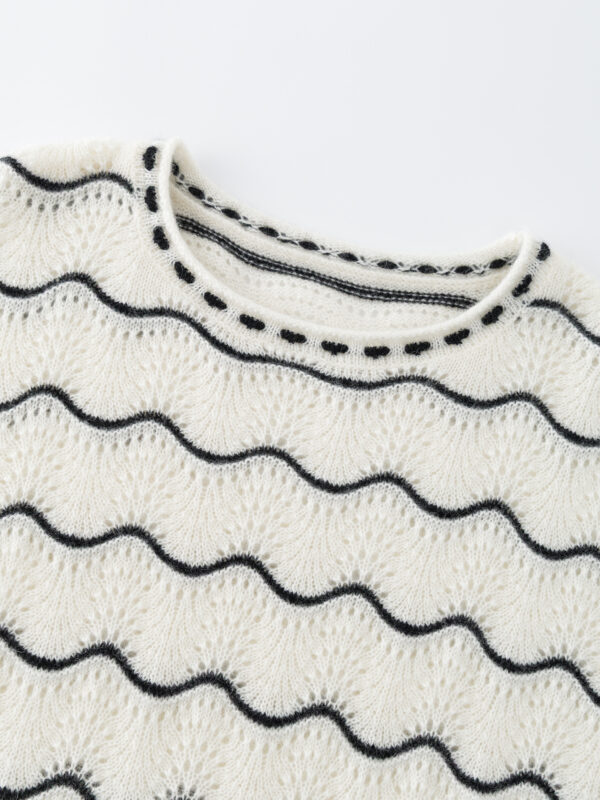 OVERSIZE IVORY BLACK WAVE OPENWORK CASHMERE SWEATER