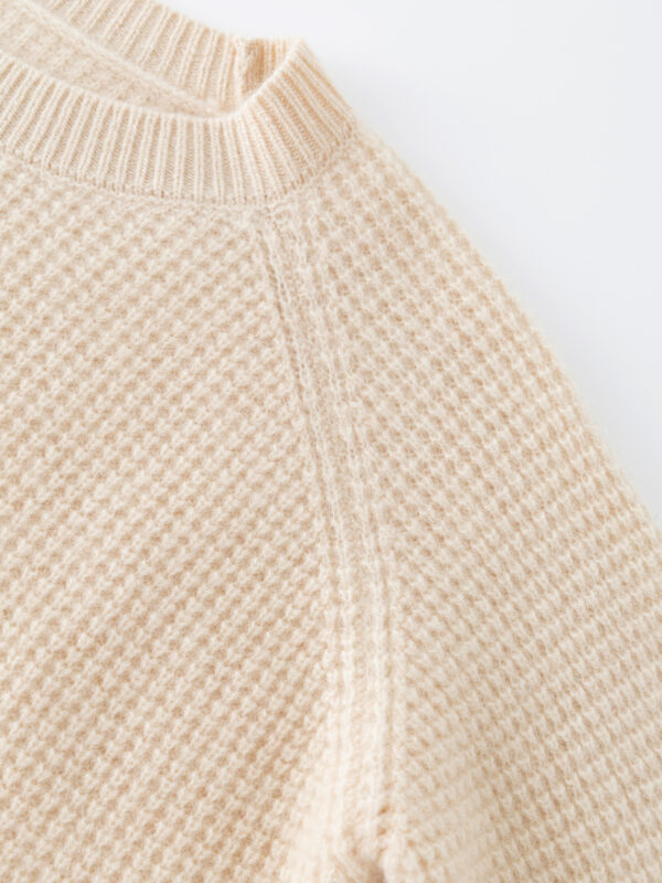 100% PURE CASHMERE CREW NECK SWEATER - BEIGE & CAMEL