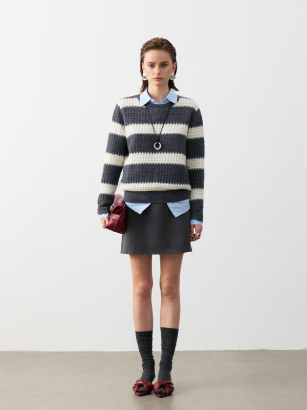 Textured Striped 100% Cashmere Crew Neck Sweaters (3 Styles)