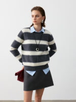 Textured Striped 100% Cashmere Crew Neck Sweaters (3 Styles)