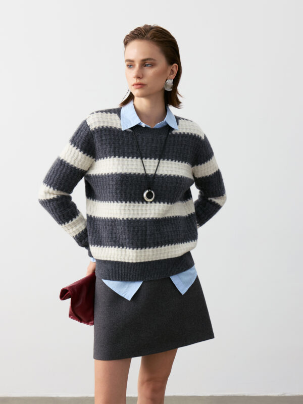 Textured Striped 100% Cashmere Crew Neck Sweaters (3 Styles)