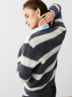 Textured Striped 100% Cashmere Crew Neck Sweaters (3 Styles)