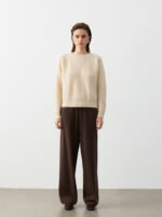 100% PURE CASHMERE CREW NECK SWEATER - BEIGE & CAMEL