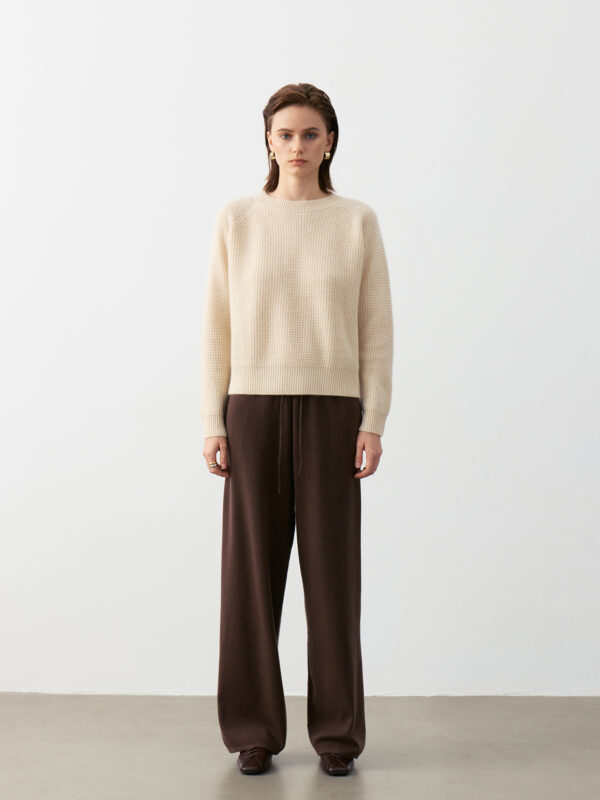 100% PURE CASHMERE CREW NECK SWEATER - BEIGE & CAMEL