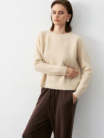 100% PURE CASHMERE CREW NECK SWEATER - BEIGE & CAMEL