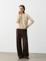 100% PURE CASHMERE CREW NECK SWEATER - BEIGE & CAMEL