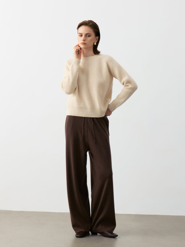 100% PURE CASHMERE CREW NECK SWEATER - BEIGE & CAMEL