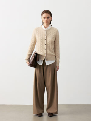 BEIGE FINE KNIT CASHMERE CARDIGAN